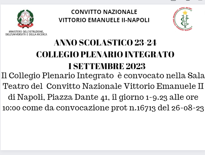  Anno Scolastico 23-24 Collegio Plenario Integrato 1 Settembre 2023 